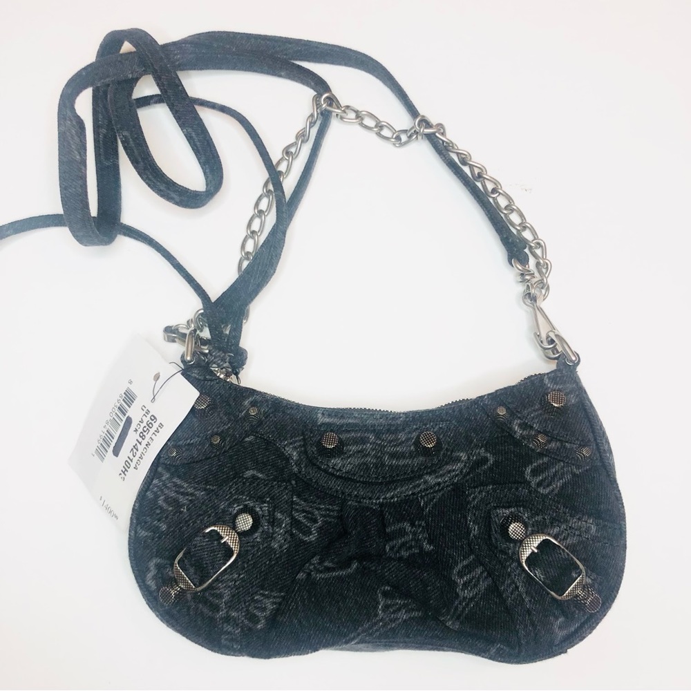 BALENCIAGA LE CAGOLE DENIM MINI BAG W/ CHAIN & STRAP - Picture 3 of 14